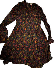Forever 21 Dress Black Orange Floral Long Sleeve Cottage Core Femme Midi XS