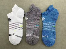 3 Pairs Bombas Men's All-Purpose Ankle Socks Size Large 9-13 White, grey, blue
