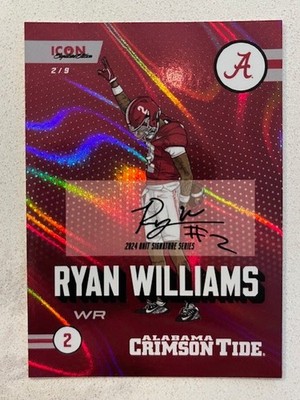 RYAN WILLIAMS 2024 ONIT Alabama Football 2/9 ICON Series AUTO 2 = Jersey # Match