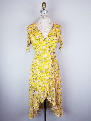 Pretty Summer Yellow High Low True Wrap Dress by Miami + Francesca's NEW w/Tags
