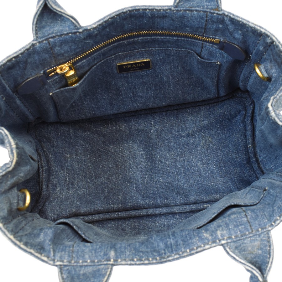 PRADA Canapa Tote Bag 2way Shoulder Bag 1BG439 Denim Blue Triangle from japan thumbnail 8