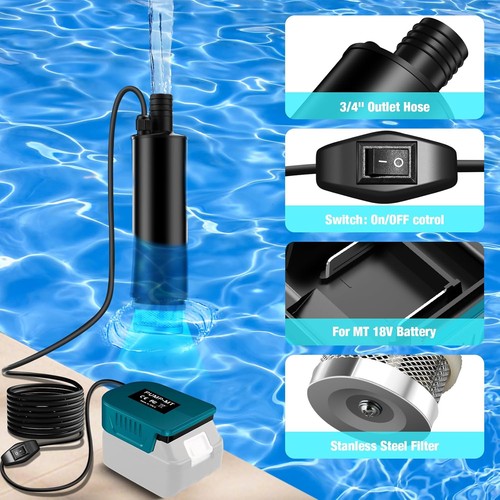 Portable Water Pump For Makita 18V Battery 635GPH with Sediment Filters Pool - 第 2/8 張圖片