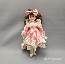 VTG Leonardo Collector's Porcelain Doll Philippa Pink Lace Dress Brown Curls