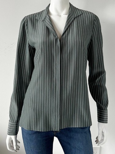 Akris Punto Brown Striped Button Up Shirt Mulberry Silk Size 8