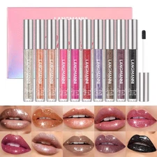 LANGMANNI 10 Colors Diamond Glitter Lip Gloss Set,Long Lasting High Shine Shi...