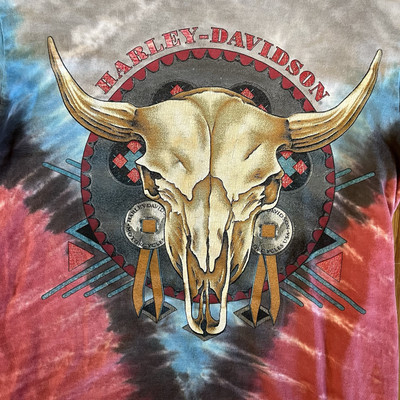 Harley Davidson スカル　usa 80s 90s ビンテージ Vintage 90s Harley Davidson Long Sleeve Tie Dye Cow Skull Made In