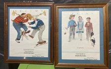 1960s Vtg Norman Rockwell 2PC Framed Matted Autumn & Spring Rochester NY ~ AS IS