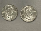 2 LUSTROUS 1954 D Franklin Silver Half Dollar – 90% Silver Coins - Uncirculated