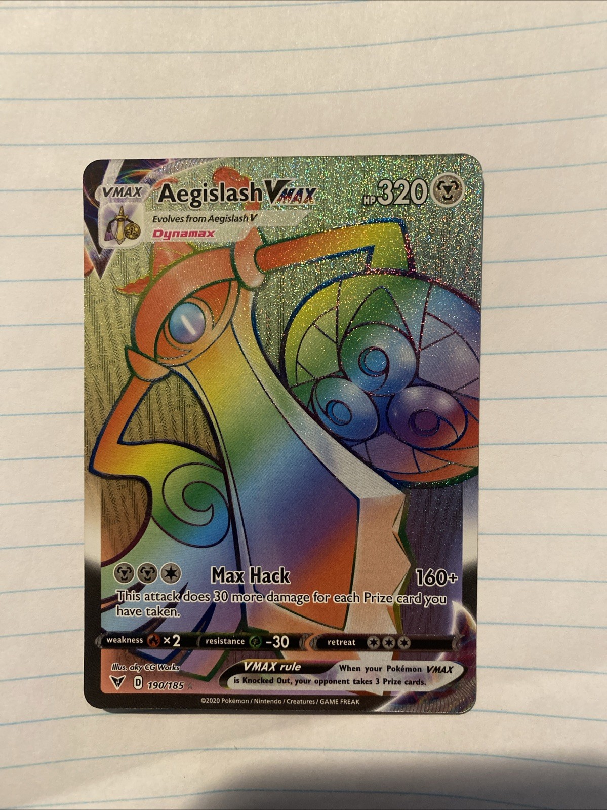 Aegislash VMAX 190/185 Vivid Voltage Rainbow Secret Rare Pokemon Card