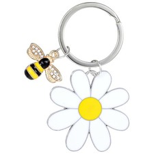 Cute Bee Daisy Keychain, Enameled Zinc Alloy Flower Key Chain Bag Charm Purse Ke