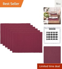 Basic Everyday Ribbed Tabletop 100 Cotton, Placemat Set, 13x19, Barn Red, 6 ...