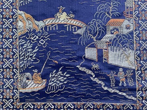 Chinese Silk Embroidered Tapestry Wall Hanging Art Panel Village Life 11x24” - Picture 5 of 8