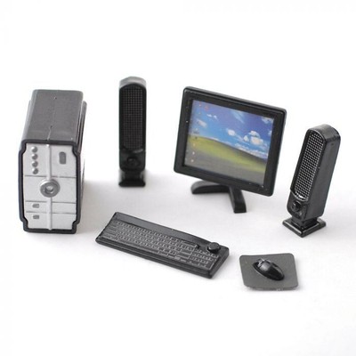Schwarz Desktop Computer Set für Puppenhaus der 12. Skala