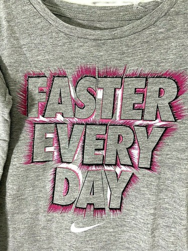 NEW Nike long sleeved Grey Pink White "Faster Every Day" T SHIRT top 4 girls NWT - Picture 5 of 8
