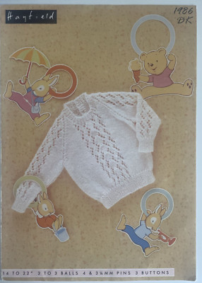 Baby Mädchen Spitzeneinsatz Pullover STRICKMUSTER Langarm Pulli Hayfield 1986