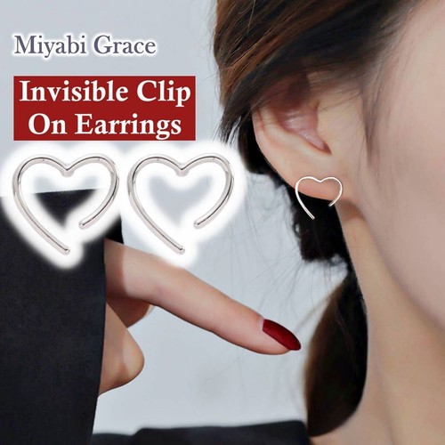 Clip On Earrings Invisible Simple Silver Open Heart Stud Non Pierced Earrings - 第 1/22 張圖片