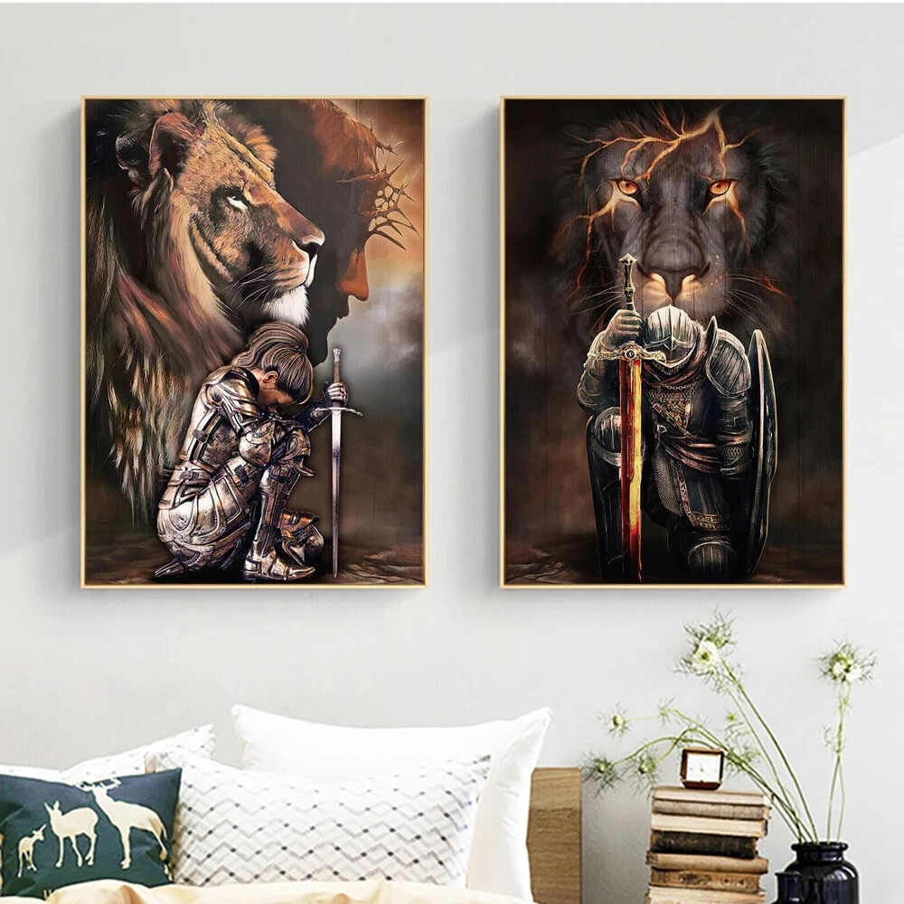 Lion and Warrior Canvas Painting Poster Canvas Painting Wall Art Print Picture