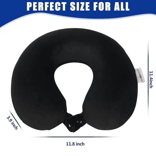 Memory Foam Travel Neck Pillow for Airplanes - Black & Ergonomic Support