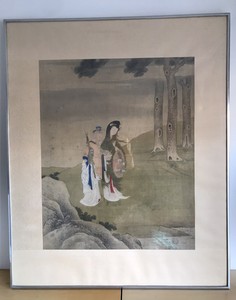 Antique Chinese watercolor on Silk Framed Painting 19th Century Quing Dynasty