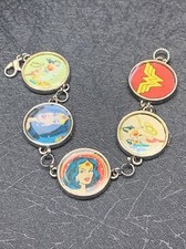 Vintage Wonder Woman Link Charm Bracelet Justice League Comic Book Cartoon 1980s