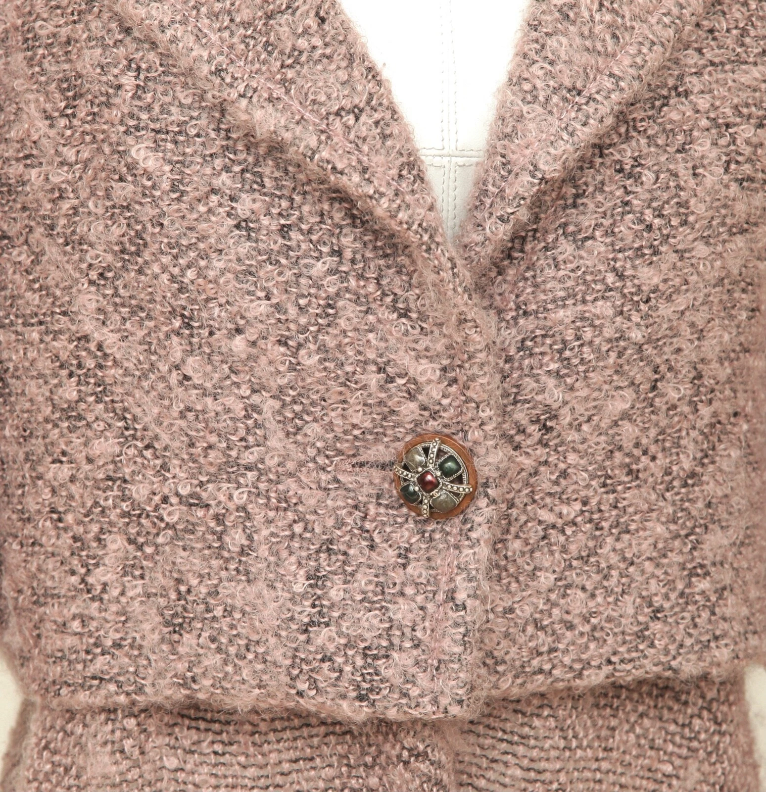 CHANEL Giacca Sciarpa Blazer Cropped 2pz Rosa Nero Mohair Manica 3 4 40 2014 14B