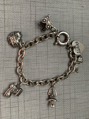 Vintage Sterling 925 SB Mother Baby Charm Bracelet Shoe Heart