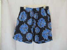St. John's Bay men's swim shorts board Large black blue tropical flowers lining