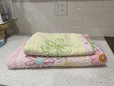 Pottery Barn Kids Pillow Sham Lap/Crib Blanket 2 Sides Baby Yellow Pink Floral