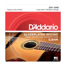 D'Addario EJ84M Gypsy Jazz Guitar Strings, Silverplated Wound, Loop Ends, Medium
