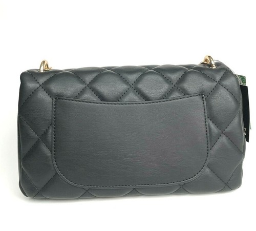 BADGLEY MISCHKA Borsa a tracolla nera diamantata trapuntata e borchie oro, vegan, nuova con etichette - Foto 7 di 8