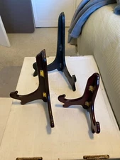 (3) vintage wooden folding plate stands