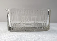 Vintage Ribbed Clear Glass Salt Container Holder
