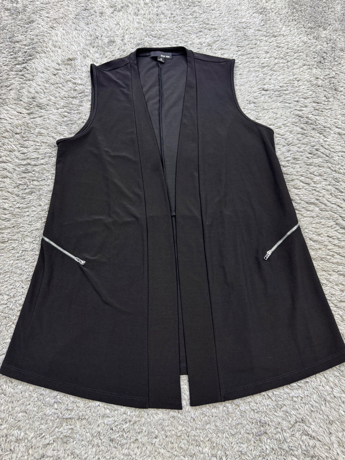 Sun Kim Top Women Small Black Zip Pockets Sleeveless Cardigan Vest Whimsigoth