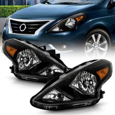 For 2015 2016 2017 2018 2019 Nissan Versa Black Headlights Headlamps Left+Right