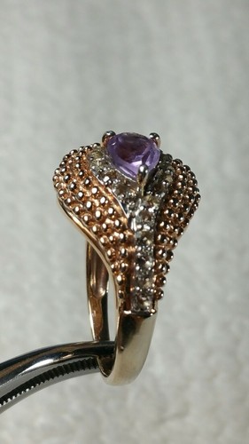 sz 7+ DESIGNER GC 925 PURPLE AMETHYST CLEAR CZ 14KGP STERLING SILVER RING 5g - Picture 8 of 9