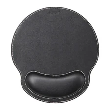 Leather Mouse Pad w Wrist Rest Support & Ergonomic Non-Slip Base - Black