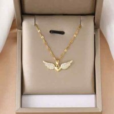 Fashion Exquisite Shiny Zircon Angel Wings Heart Pendant Necklace Christmas Gift