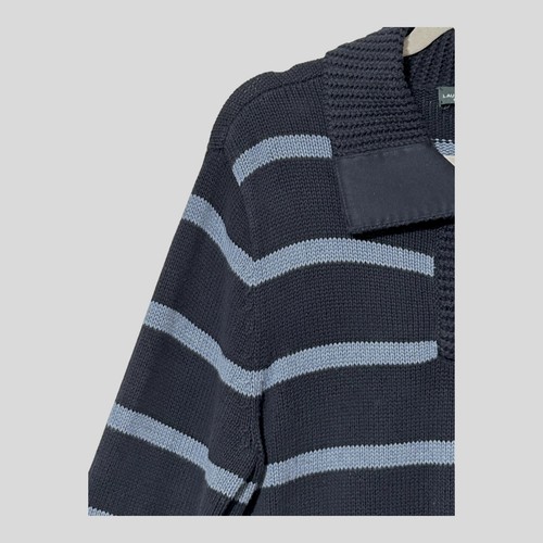 LRL Lauren Jeans Co Womens Cable Knit Sweater L Blue Stripe Metal Toggles VTG - Picture 8 of 17