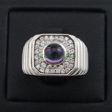 Natural Amethyst Gemstone with 925 Sterling Silver Ring for Men's #87