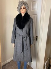 Feraud Wool & Cashmere Blend Belted With Faux Fur Collar Coat Size 14