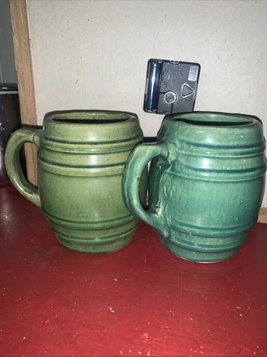 McCoy Pottery Green Barrel VG Tavern Mugs 16 Marks 1920's Early great condition!