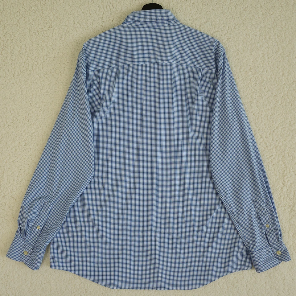 Camisa Chaps Para Hombre XL Azul Blanco Cuadros Rendimiento Manga Larga Abotonada Golf  Foto 3 de 4