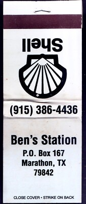Vintage Matchbook, Unsed, Ben's Station, Marathon, TX-Shell Oil