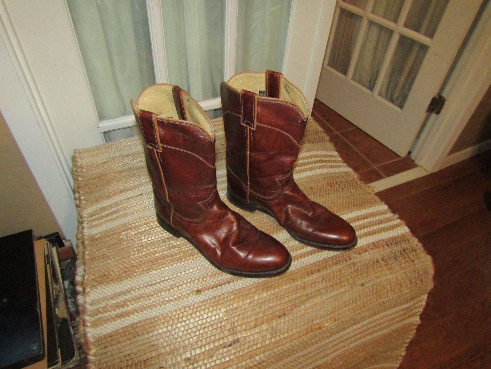 Justin 3163 Brown Marbled DEERLITE Leather Cowboy  ROPER Boots Men's size 7.5 D