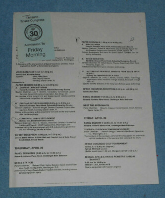 1993 Thirtieth Space Congress Events Schedule & Friday Morning Admission Ticket
