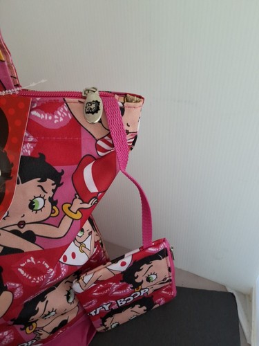 Betty Boop große rot und rosa Beuteltasche und Geldbörse mit Etikett Reißverschluss 17x12 - Bild 2 von 3