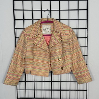 Vintage Milly of New York Cropped Blazer Womens 2 Multicolor Rainbow Tweed Gold