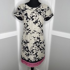 The Limited Shift Dress Women Large Black White Floral Pink Border Pocket 3321