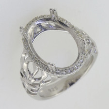 925 Sterling Silver Semi Mount Ring Setting Oval 18x13mm filigree CZ Halo Ring
