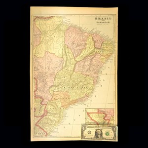 Vintage BRAZIL Map of PARAGUAY LARGE Rio De Janeiro Sao Salvador de Bahia Ceara